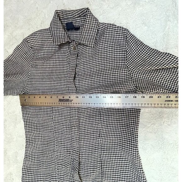 Vintage Nordstrom Individualist Sportswear Houndstooth Linen Shirt Size 10 Black - Picture 4 of 8